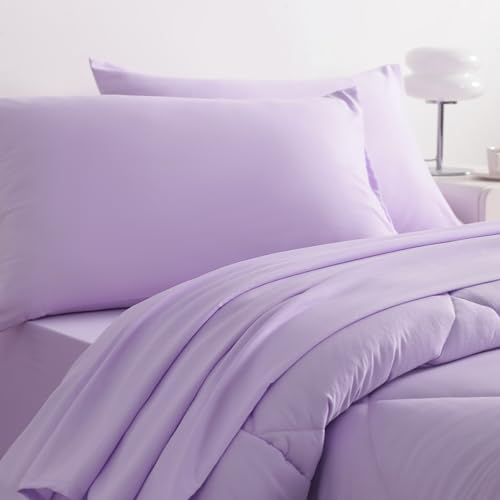 NTBAY Twin Microfiber Bed in a Bag, Comforter Set 5 Piece, Light Purple - Image 4