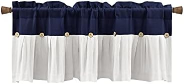 Lush Decor Linen Button Farmhouse Valance Curtians 52"W x 18"L Navy & White - Image 4