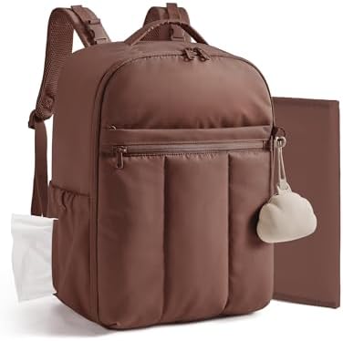 BAGSMART Diaper Backpack with Insulated Pockets & Changing Pad, Coffee Brown by BAGSMART