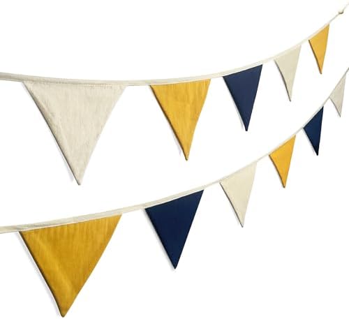 2 Sets of Blue Yellow White Garland 24Pcs Yellow Blue Fabric Linen Pennant - Image 4