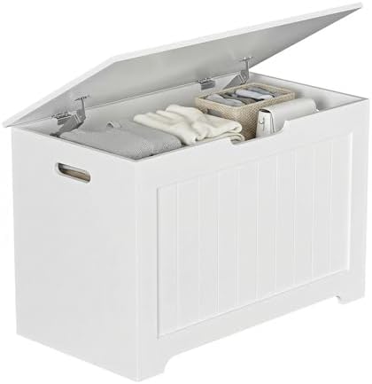 Storage Chest with Flip-top Lid, Large Wood Trunk Bench with Safety Hinge by Epetlover