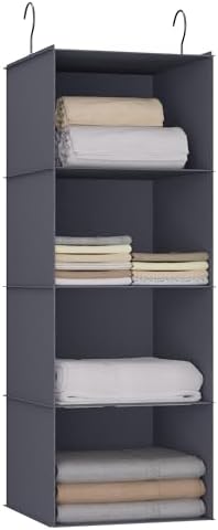 Hanging Closet Organizer 4-Shelf, Oxford Fabric Wardrobe Storage, Dark Grey by DonYeco