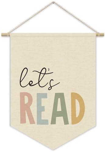 Reading Corner Decor, Let's Read Sign Kids Room Wall Canvas Banner, Library by Unknown