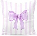 Lavender Bow Decorative Throw Pillow 18x18 Inch – Cute Blush Pink Striped by Unknown