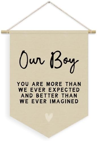 Boys Room Decor, Boy Nursery Linen Canvas Banner, You Are More Than We Ever by Unknown