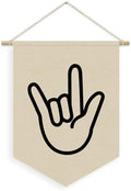 Kids Room Decor, Boy Nursery Linen Canvas Banner, I Love You Hand Sign Neutral by Unknown