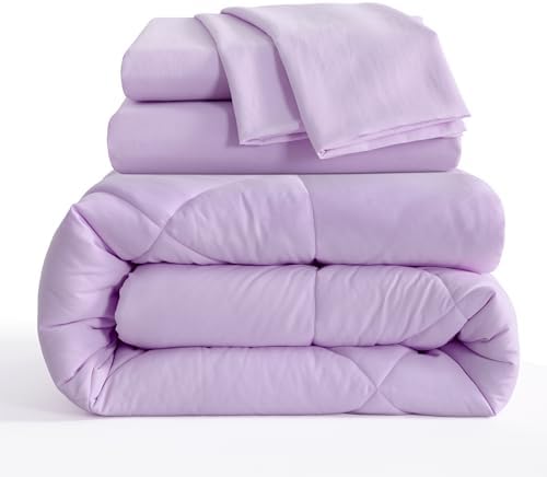 NTBAY Twin Microfiber Bed in a Bag, Comforter Set 5 Piece, Light Purple - Image 2