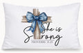 Coquette Blue Bow Cross Christian 12x20 Pillow Cover, Christian Home Decor by Unknown
