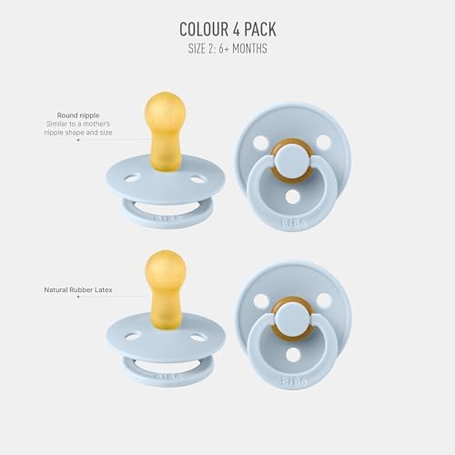BIBS Color Pacifier 4-Pack, BPA Free Soother Pacifier, Round Nipple. Natural - Image 2