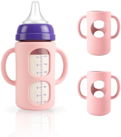 2-Pack Silicone Sleeves for New Lansinoh & Pigeon Glass Baby Bottle 8 oz by Unknown