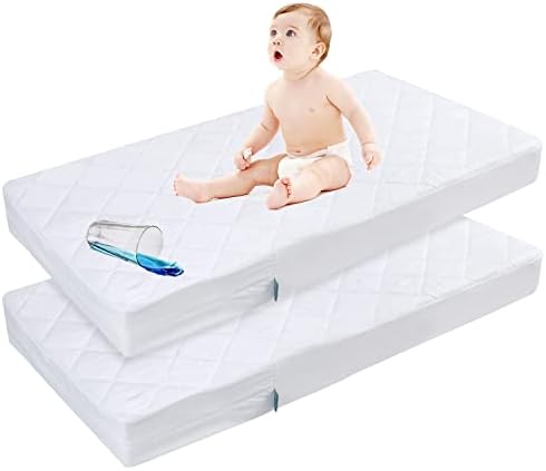 Zippered Crib Mattress Protector Waterproof, 6-Sided Encasement, 2 Pack by Bilobanbabybedding