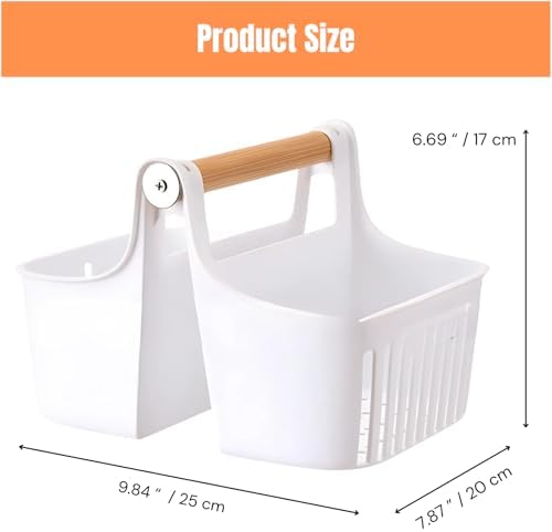 Portable Shower Caddy with Bamboo Handle-Divided Organizer Basket - Image 6