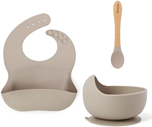 Ginbear Suction Baby Bowl Silicone Bib Spoon Set 6 M+ by Ginbear