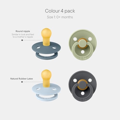 BIBS Colour Pacifier, 0-6 Months, Round Nipple, Baby Blue Mix - Image 2