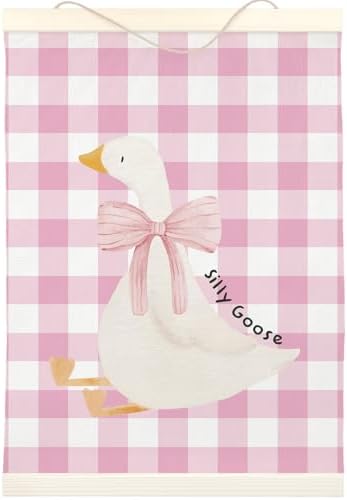 LKETW Pink Plaid Goose Poster Hanger Frame, 12x16 Inch, Preppy Wall Art by LKETW