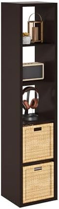 Furinno Cubicle 5-Cube Book Shelf, Extra Thick Frame Bookshelf, Dark Oak by Furinno-FitsYourSpaceFitsYourBudget