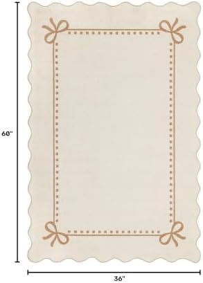 Garvee Scalloped Bow Rug Beige Washable Solid 3x5 Area Rugs - Image 2