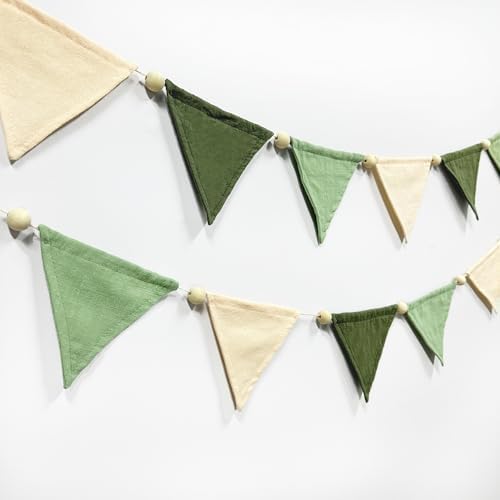 2 Sets of Sage Green Wood Beads Pennant Banner 20Pcs Flags Nursery Garland - Image 3