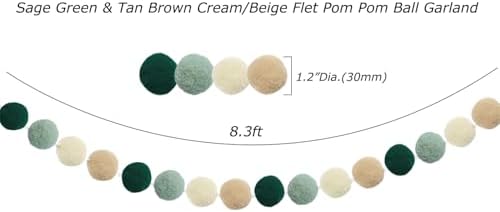 Boho Pom-Pom Felt Garland Sage Green - Image 7