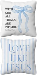 kdqua Blue Bow Christian Pillow Cover 18x18 Double-Sided, Love Like Jesus Bible by kdqua