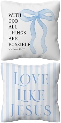 kdqua Blue Bow Christian Pillow Cover 18x18 Double-Sided, Love Like Jesus Bible by kdqua
