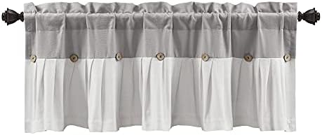 Lush Decor Linen Button Farmhouse Valance Curtians 84"W x 18"L Gray & Off White - Image 7