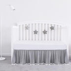 Crib Skirt with Pompoms Grey, Fits Standard Crib by Bilobanbabybedding