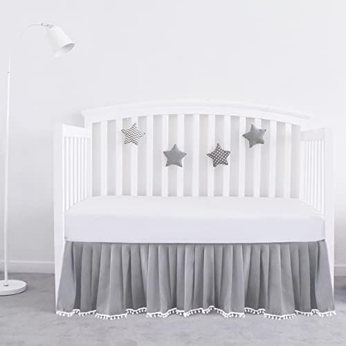 Crib Skirt with Pompoms Grey, Fits Standard Crib by Bilobanbabybedding