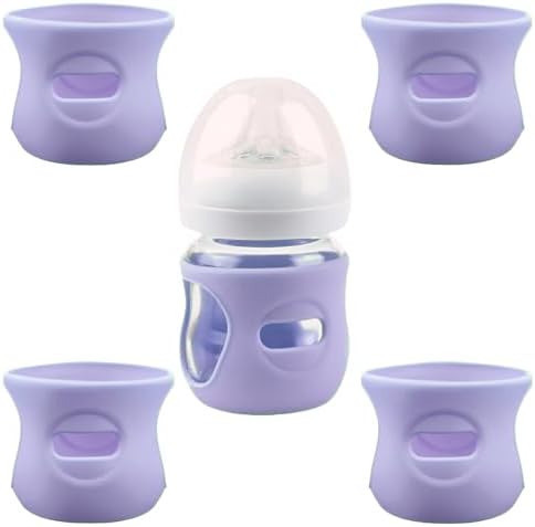 4 Pack Silicone Sleeves for 4 OZ Avent Natural Glass Baby Bottles by QinSuiKai