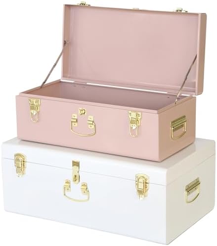 Vixdonos Metal Trunk Decorative Storage Box Set of 2 College Dorm Chest by Vixdonos