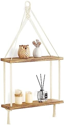 Mkono Macrame Hanging Shelf 2 Tier Boho Wall Room Decor by Mkono