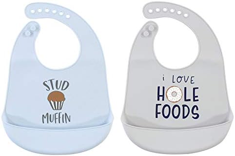 Hudson Baby Unisex Baby Silicone Bibs, Stud Muffin 2-Pack, One Size by HudsonBaby