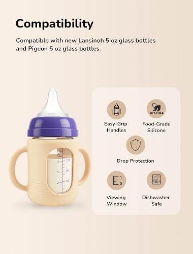 3-Pack Silicone Sleeves for New Lansinoh & Pigeon Glass Baby Bottle 5 oz - Image 2