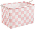Ohocut Pink White Checkered Canvas Basket, Rectangular Organizing Decorative by Ohocut