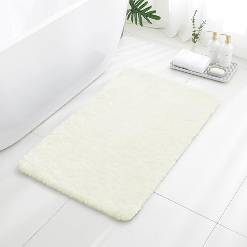 Polyester Bathroom Rug 24"x40" Cream, Non-Slip Soft Shaggy Bath Mat by Kildoss
