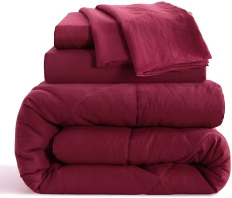 NTBAY Twin Microfiber Bed in a Bag, Comforter Set 5 Piece, Wine Red - Image 2