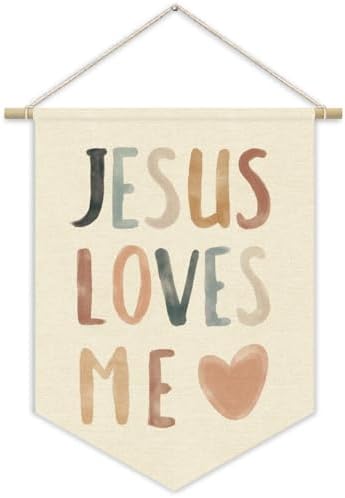 Bible Verses for Nursery Decor, Jesus Loves Me for Kids Wall Art Canvas Banner by Unknown
