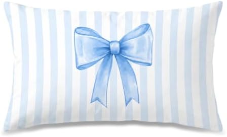 Coquette Blue Bow Pillow Covers 12x20, Coquette Room Decor, Preppy Blue Striped by Unknown