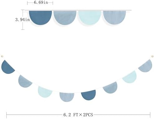 2 Sets of Deep Blue Half Round Banner 16Pcs Nursery Garland Flags Royal Fabric - Image 2