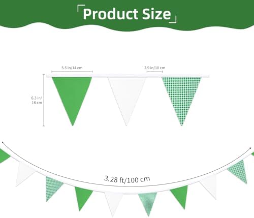 32ft Sage Green White Pennant Banner, 36 Piece Cotton Triangle Bunting - Image 2