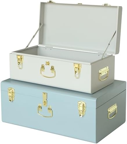Vixdonos Decorative Large Metal Box Storage Trunk Chest Set of 2 College Dorm by Vixdonos