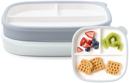 Ello Clean Start Ceramic Toddler Divided Plates, 2 Pack, Quiet Tide by Ello