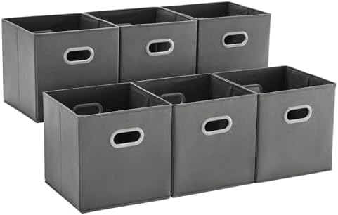MAX Houser 6 Pack Foldable Fabric Storage Bins withc Handles, Cattail Gray by MAXHouser