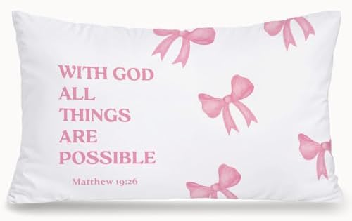 Coquette Pink Bow Christian 12x20 Pillow Cover, Coquette Room Decor, by Unknown