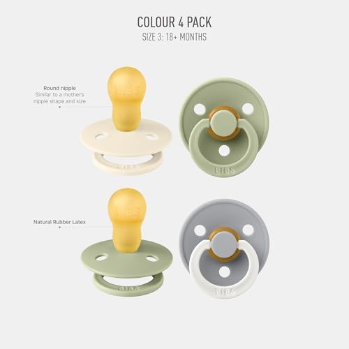 BIBS Color Pacifiers 4-Pack | BPA Free Soother Pacifier | Round Nipple | - Image 2