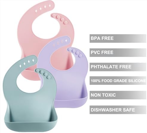 PandaEar Set of 3 Silicone Baby Bibs, Waterproof Soft Adjustable Bibs - Image 2