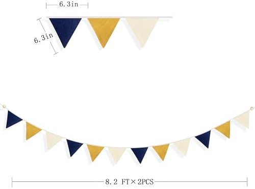 2 Sets of Blue Yellow White Garland 24Pcs Yellow Blue Fabric Linen Pennant - Image 2
