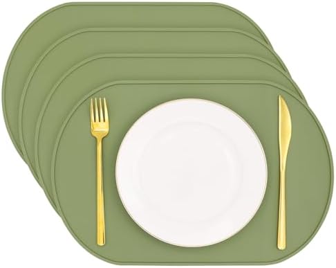Silicone Placemats Set of 4, Oval Heat Resistant Place Mats, Waterproof by yuuzue