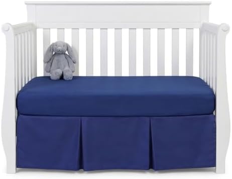 EVERYDAY KIDS Navy Blue Pleated Crib Skirt; 100% Natural Cotton Nursery Crib - Image 5