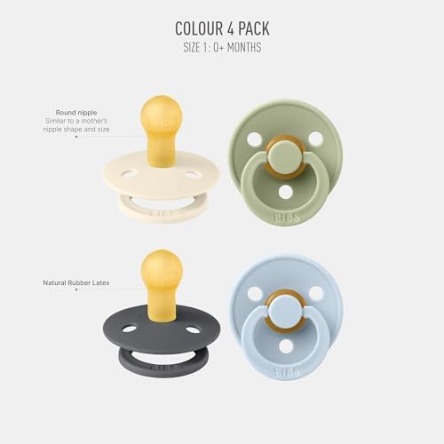 BIBS Color Pacifiers 4-Pack | BPA Free Soother Pacifier | Round Nipple | - Image 2